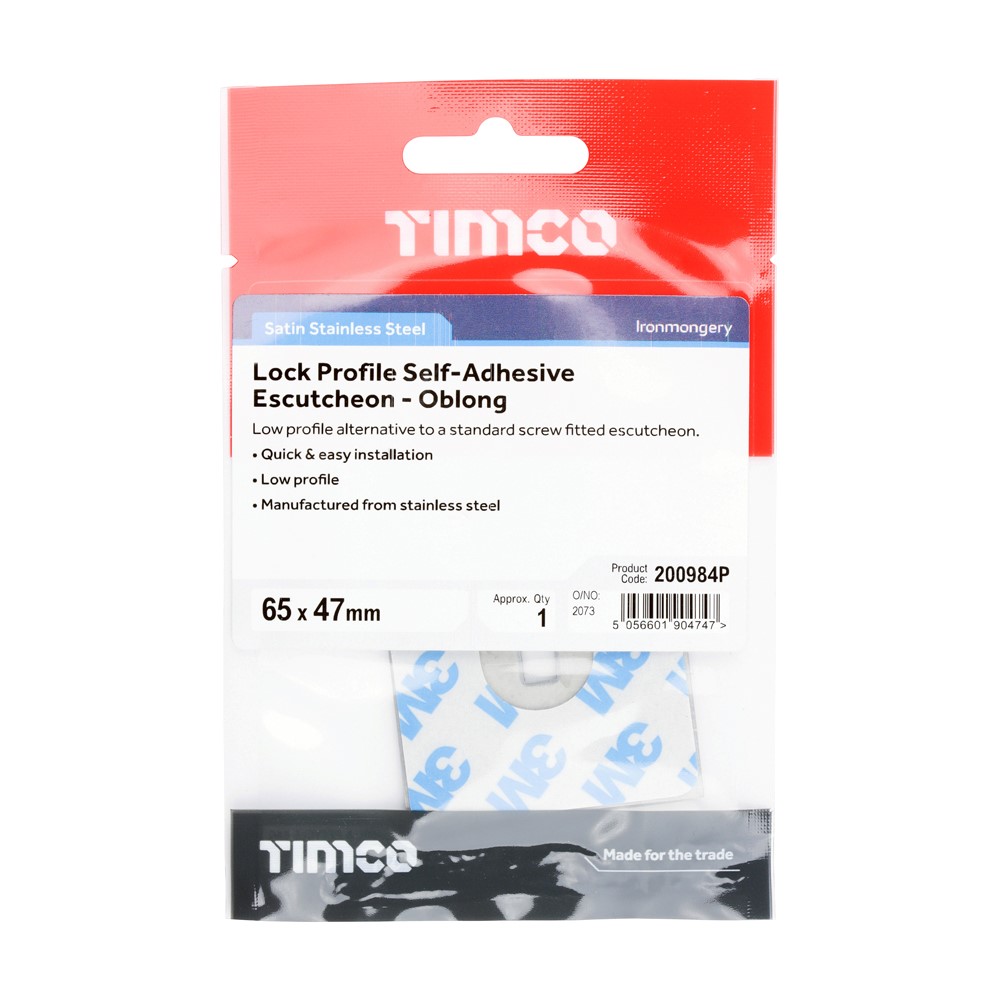 TIMCO Self-Adhesive Lock Escutcheon Oblong Satin Stainless Steel 65 x 47mm (1)