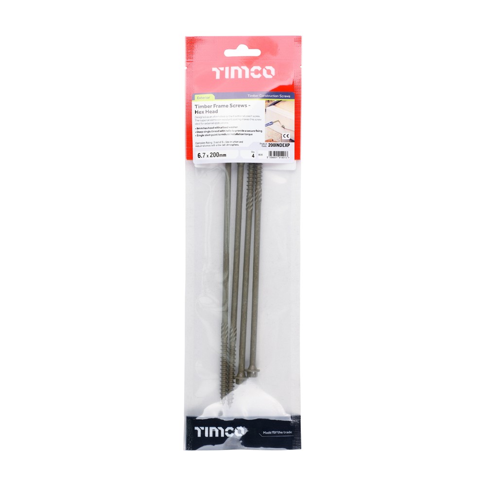 TIMCO Hex Head Timber Screws Green 6.7 x 200mm (4 Pack)