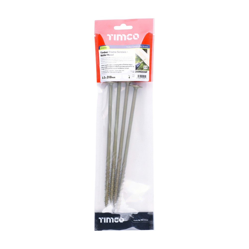 TIMCO Wafer Head Timber Screws Green 8.0 x 200mm (4 Pack)
