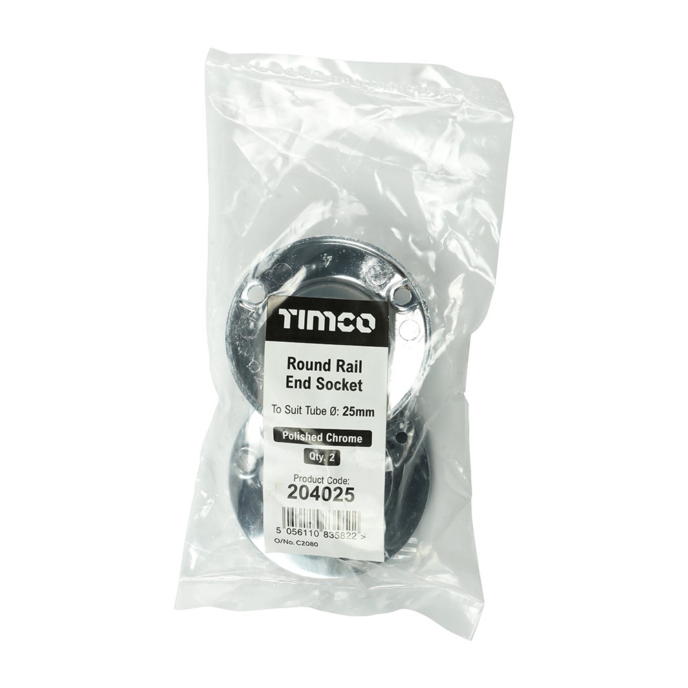 TIMCO End Socket - For Round Tube - Polished Chrome 25mm (2 Bag)