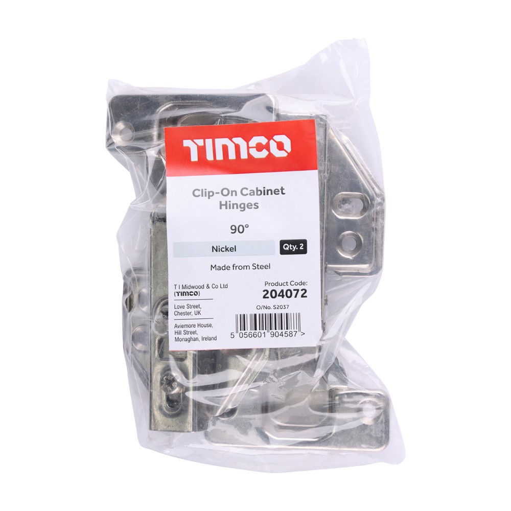 TIMCO Clip-On Cabinet Hinges Nickel 90 Degree (1 Pair)