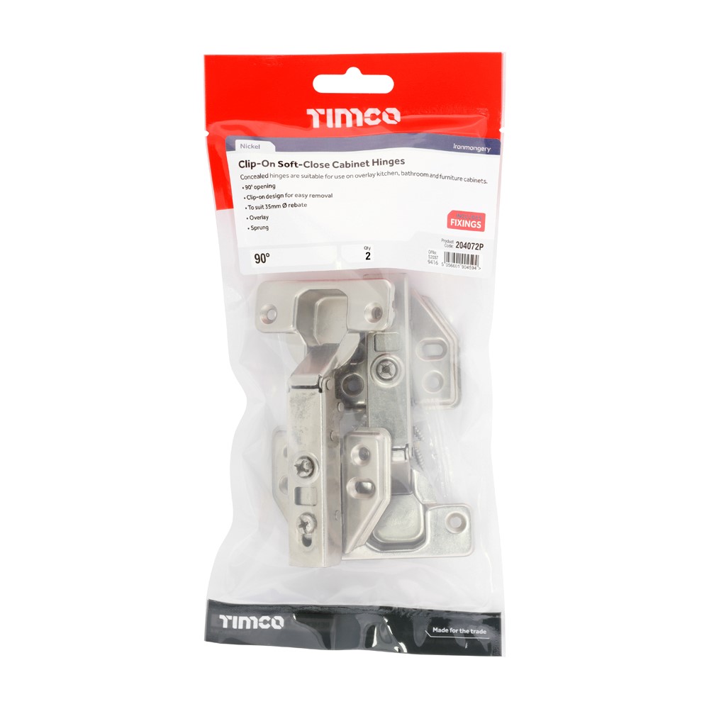 TIMCO Clip-On Cabinet Hinges Nickel 90 Degree (1 Pair)
