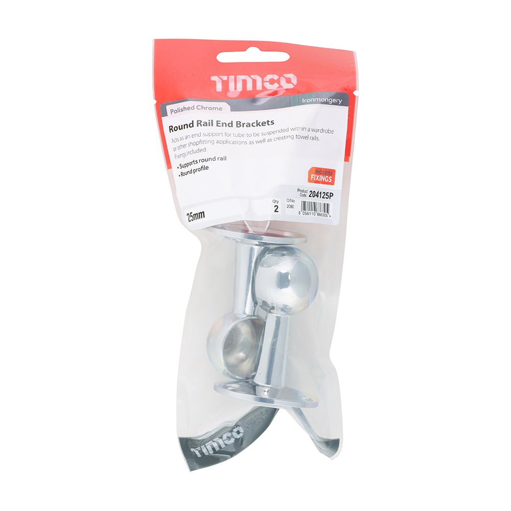 TIMCO End Brackets - For Round Tube - Polished Chrome 25mm (2)