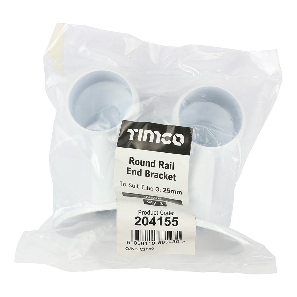 TIMCO End Bracket - For Round Tube - White 25mm (2 Bag)