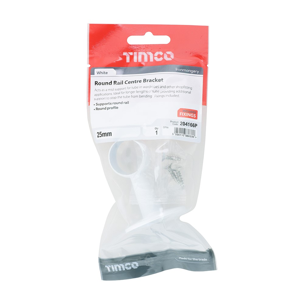 TIMCO Centre Bracket - For Round Tube - White 25mm