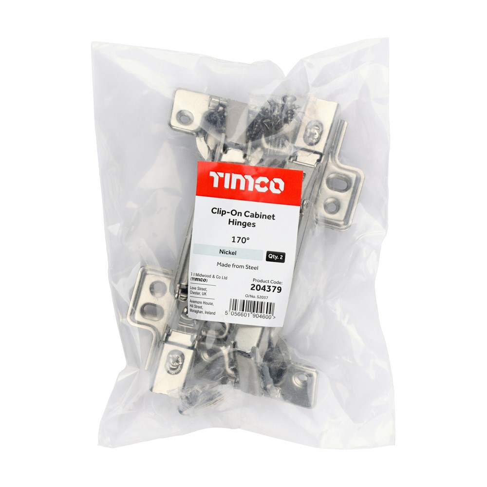 TIMCO Clip-On Cabinet Hinges Nickel 170 Degree (1 Pair)