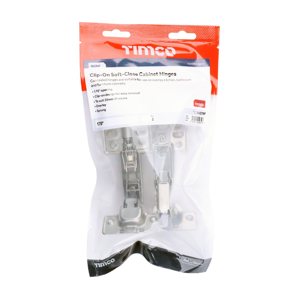 TIMCO Clip-On Cabinet Hinges Nickel 170 Degree (1 Pair)