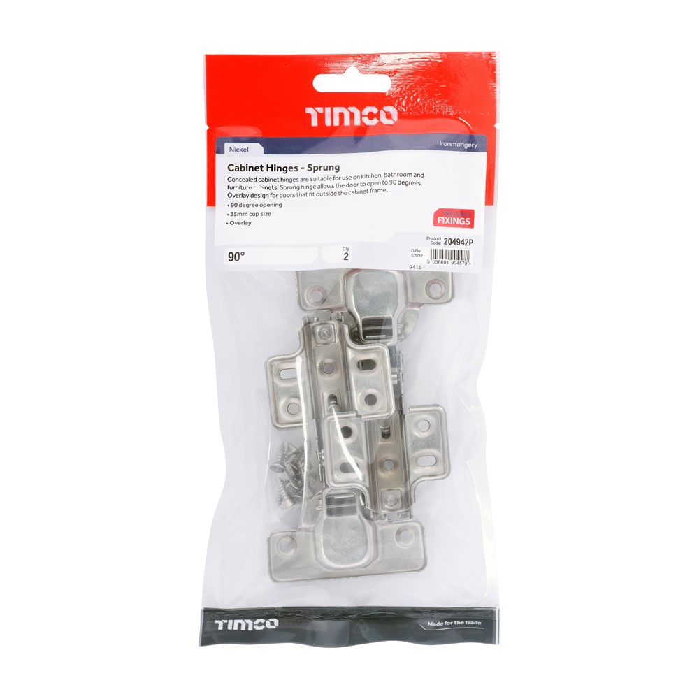 TIMCO Cabinet Hinges Nickel 90 Degree (1 Pair)