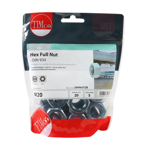 TIMCO Hex Full Nuts - Zinc M20 (20)