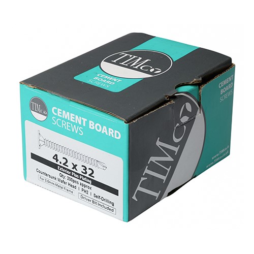 TIMCO Drywall Construction Timber Stud Cement Board Screws - PH - Countersunk Wafer - Self-Drilling - Exterior - Silver Organic 4.2 x 32mm (200 Pack)