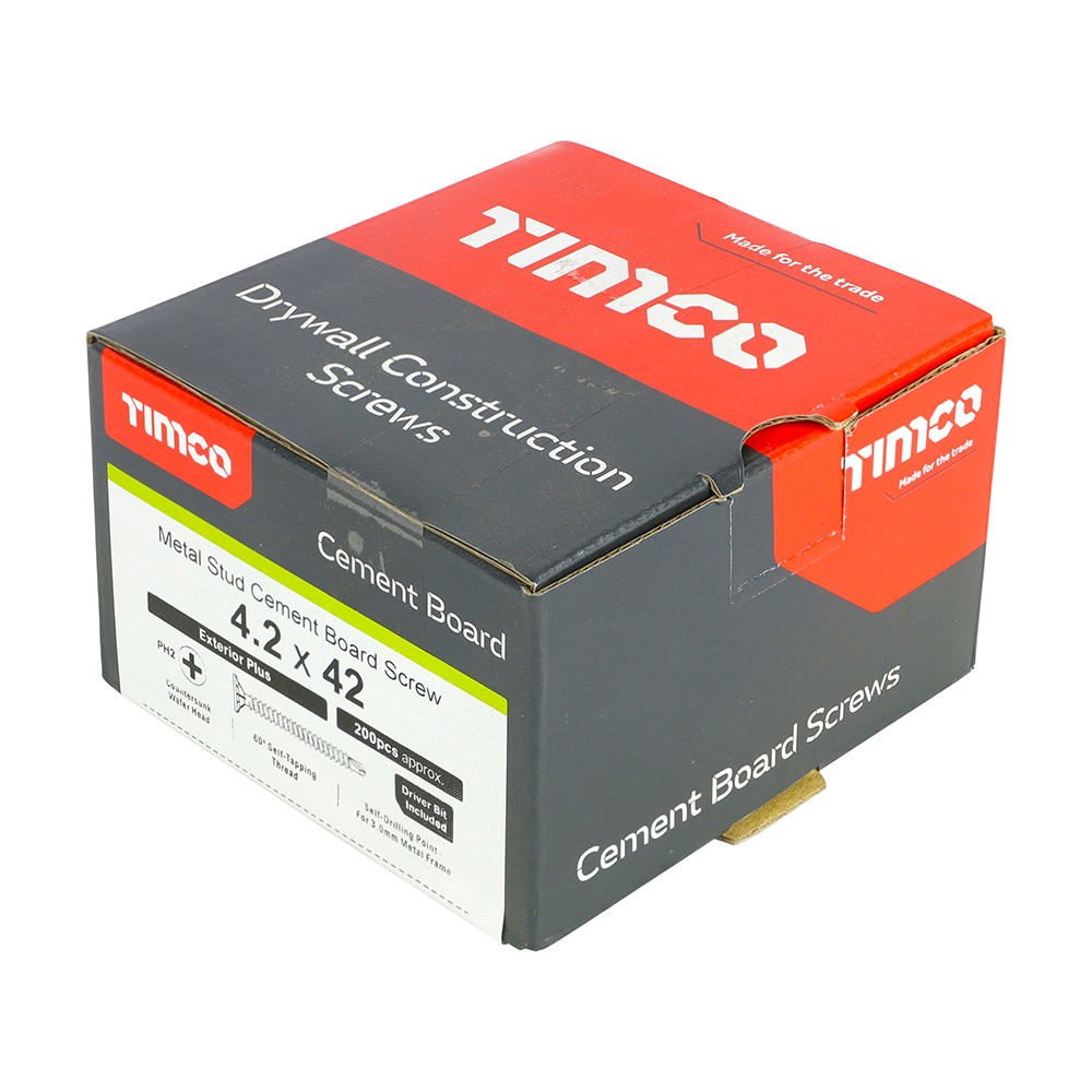 TIMCO Drywall Construction Timber Stud Cement Board Screws - PH - Countersunk Wafer - Self-Drilling - Exterior - Silver Organic 4.2 x 42mm (200 Pack)