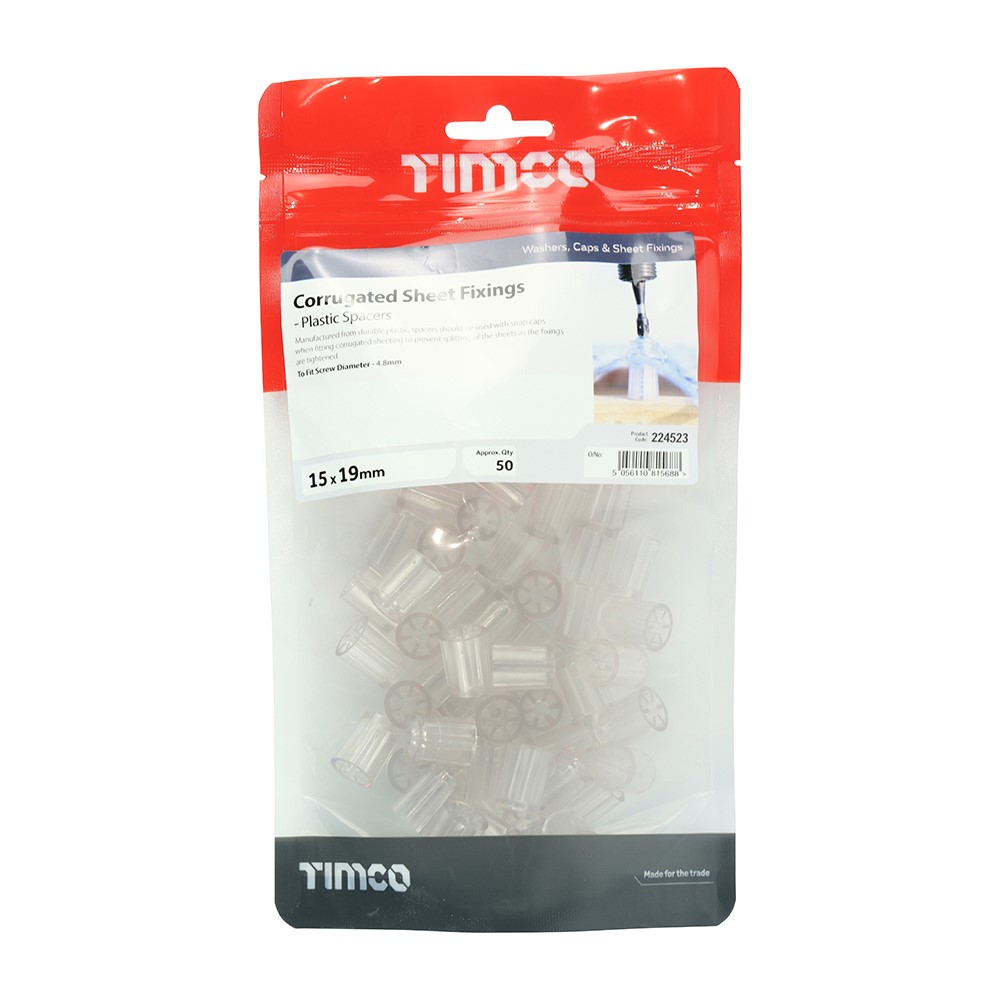 TIMCO Spacers - For Corrugated Sheet Fixings - Clear 15.0 x 19mm (50)