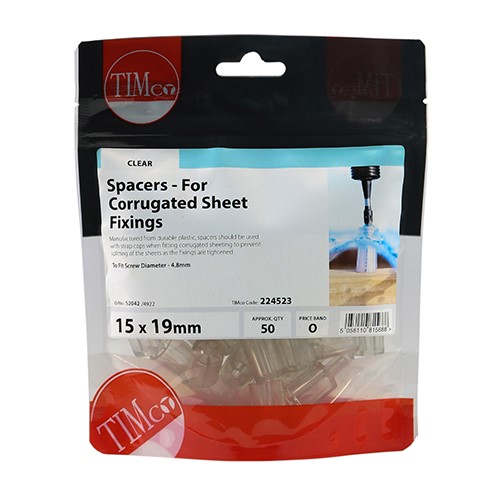 TIMCO Spacers - For Corrugated Sheet Fixings - Clear 15.0 x 19mm (50)