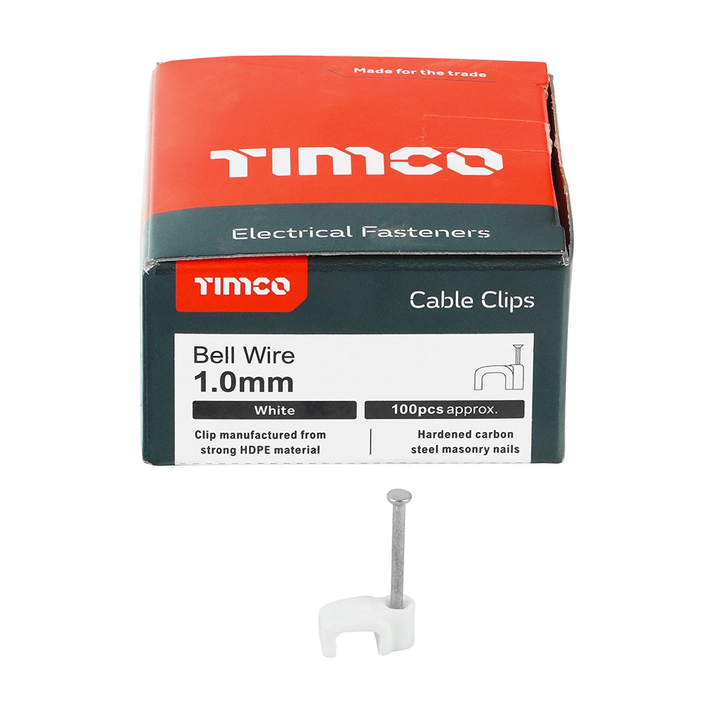 TIMCO Flat Cable Clips - White to Fit 1.0mm (100 Pack)