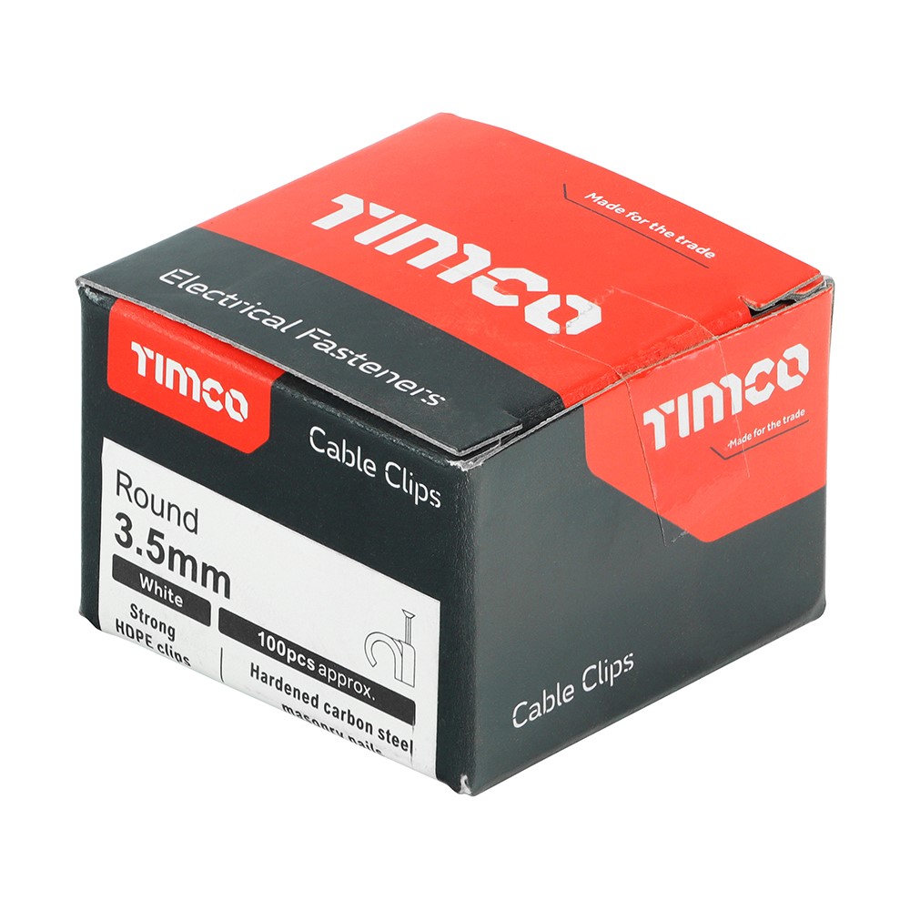 TIMCO Round Cable Clips - White to Fit 3.5mm (100 Pack)