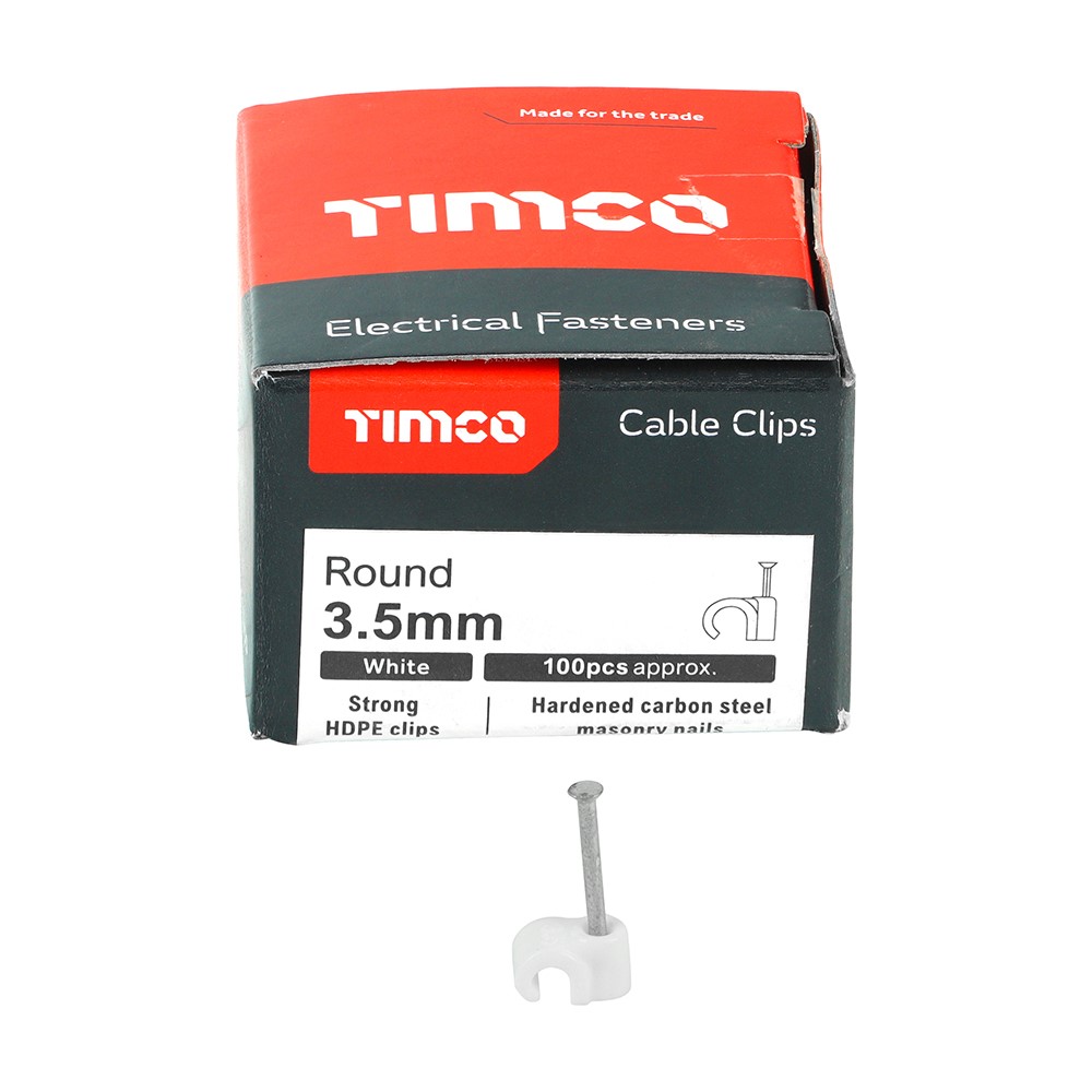 TIMCO Round Cable Clips - White to Fit 3.5mm (100 Pack)