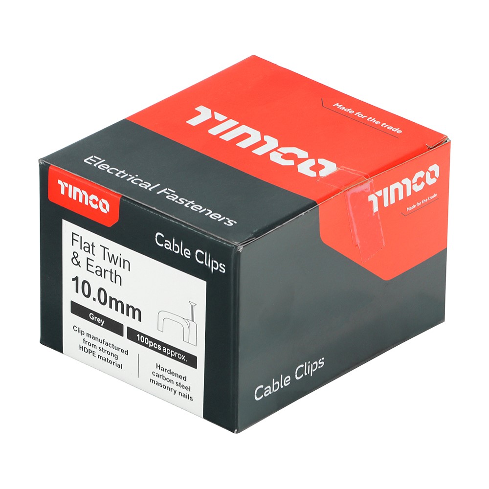 TIMCO Flat Twin & Earth Cable Clips - Grey to Fit 10.0mm (100 Pack)