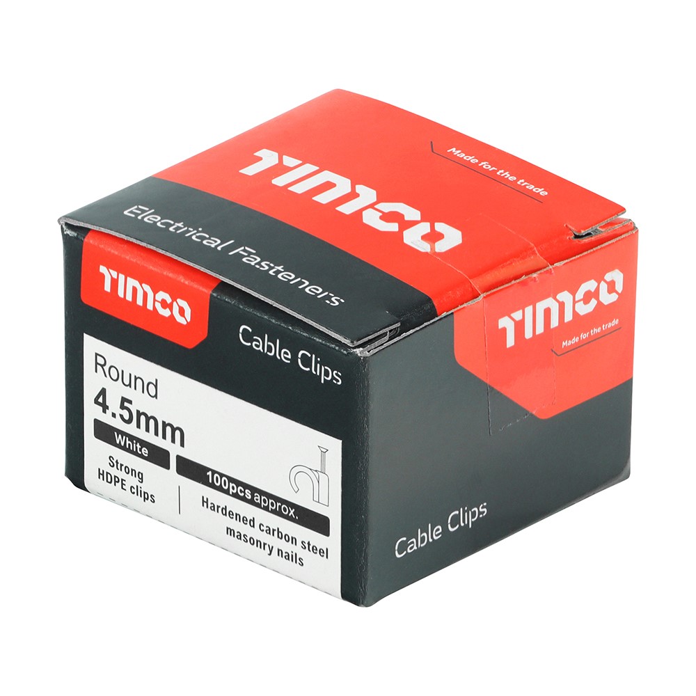 TIMCO Round Cable Clips - White to Fit 4.5mm (100 Pack)