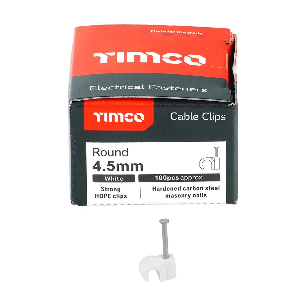 TIMCO Round Cable Clips - White to Fit 4.5mm (100 Pack)