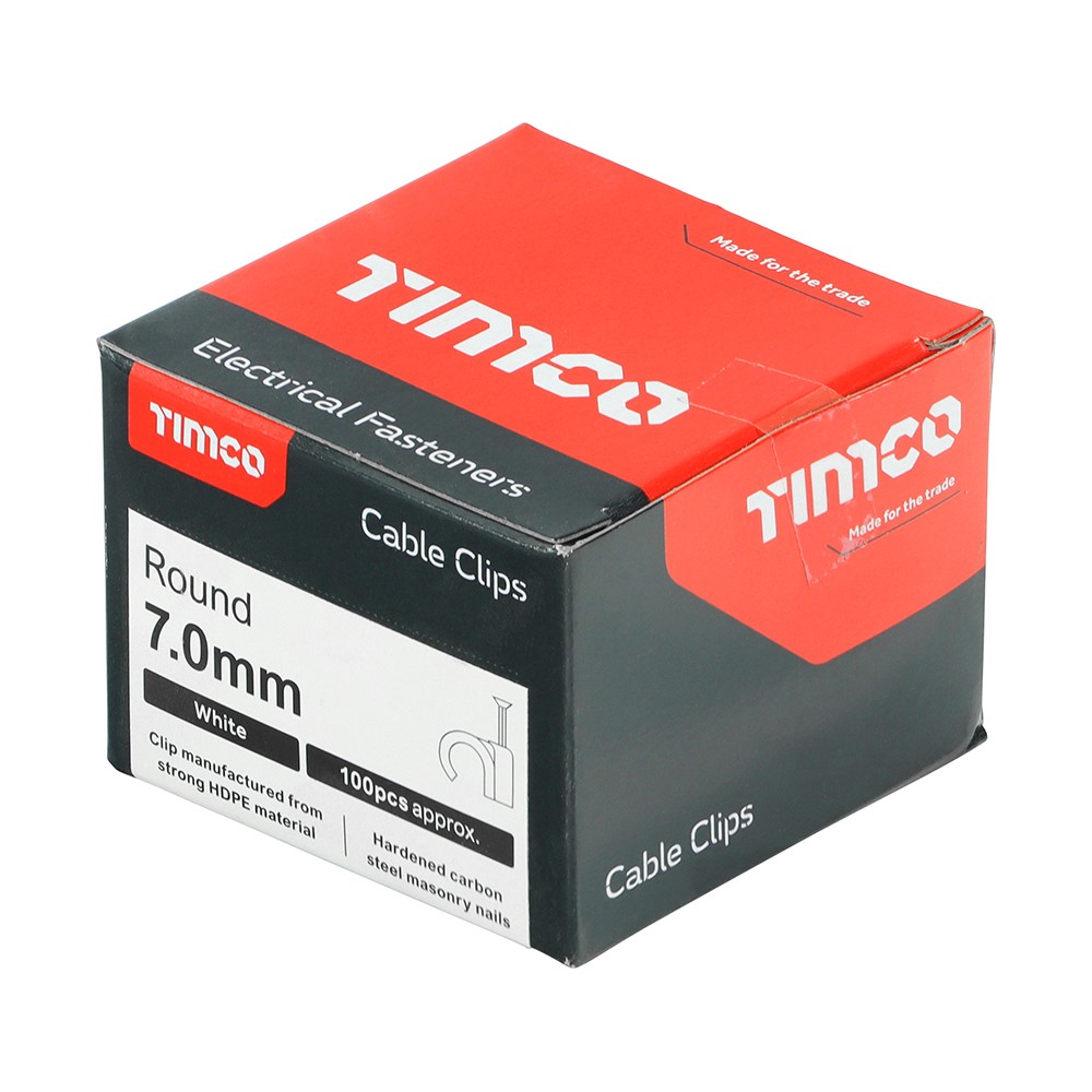 TIMCO Round Cable Clips - White to Fit 7.0mm (100 Pack)