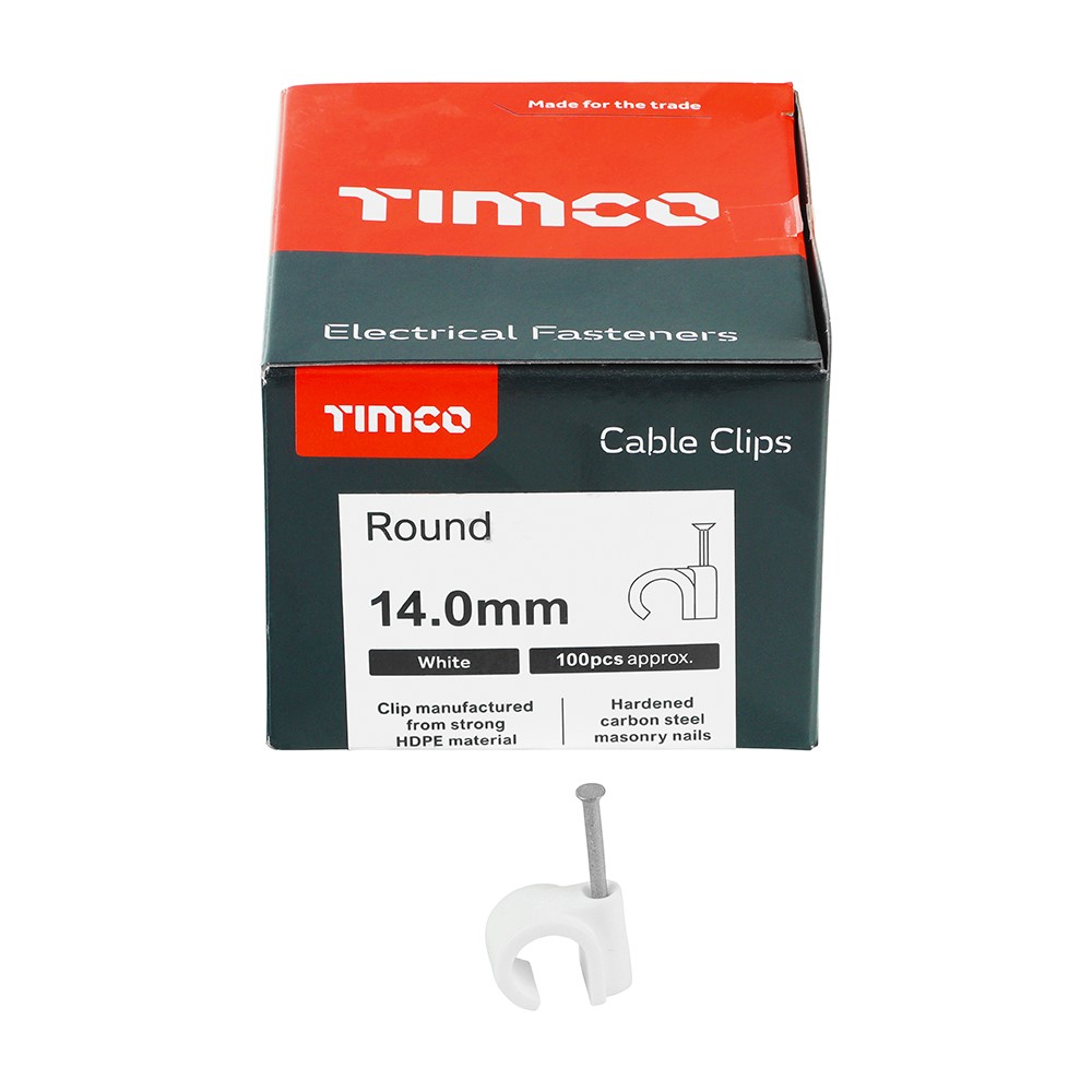 TIMCO Round Cable Clips - White to Fit 14.0mm (100 Pack)