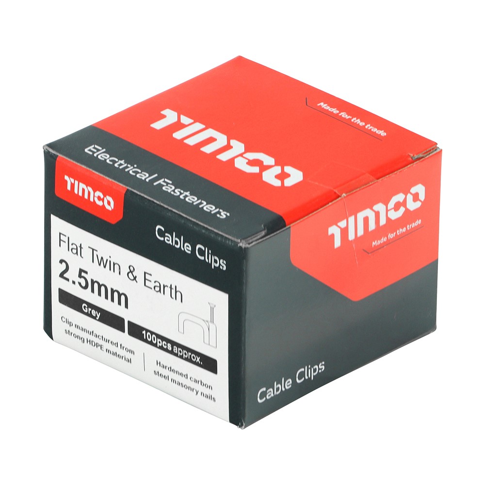 TIMCO Flat Twin & Earth Cable Clips - Grey to Fit 2.5mm (100 Pack)