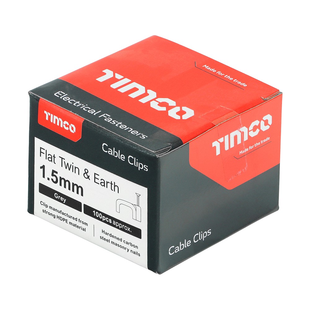 TIMCO Flat Twin & Earth Cable Clips - Grey to Fit 1.5mm (100 Pack)