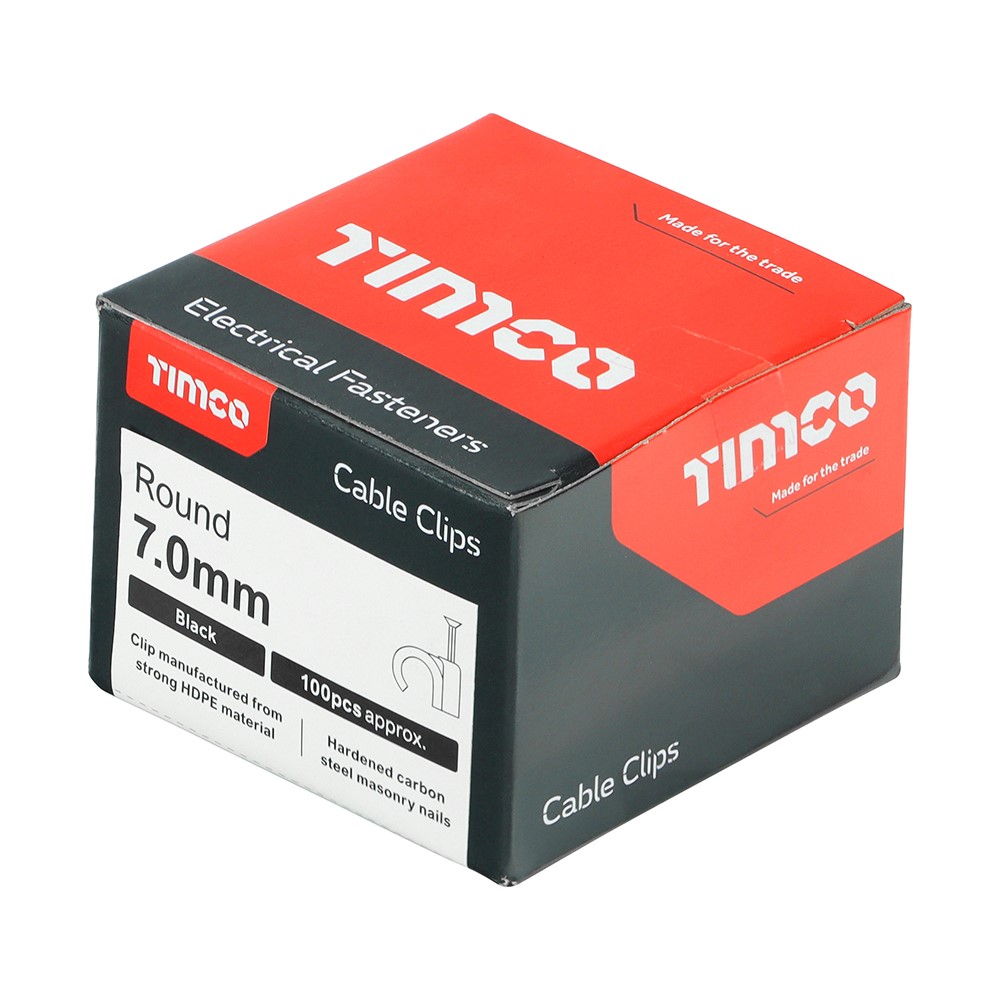 TIMCO Round Cable Clips - Black to Fit 7.0mm (100 Pack)