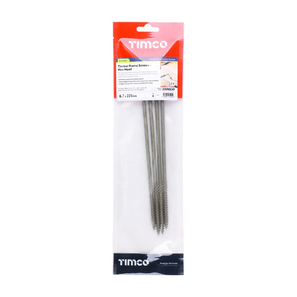 TIMCO Hex Head Timber Screws Green 6.7 x 225mm (4 Pack)