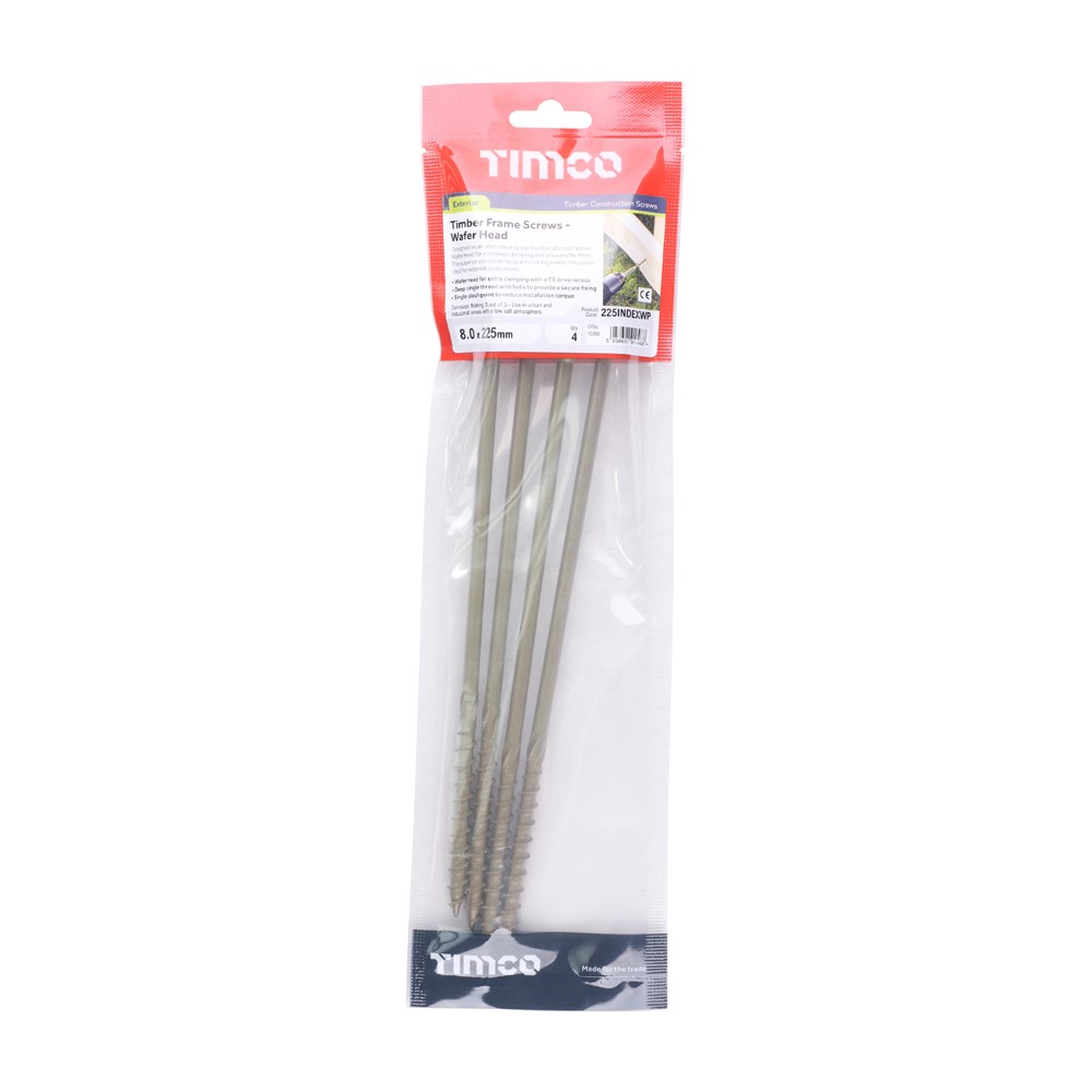 TIMCO Wafer Head Timber Screws Green 8.0 x 225mm (4 Pack)