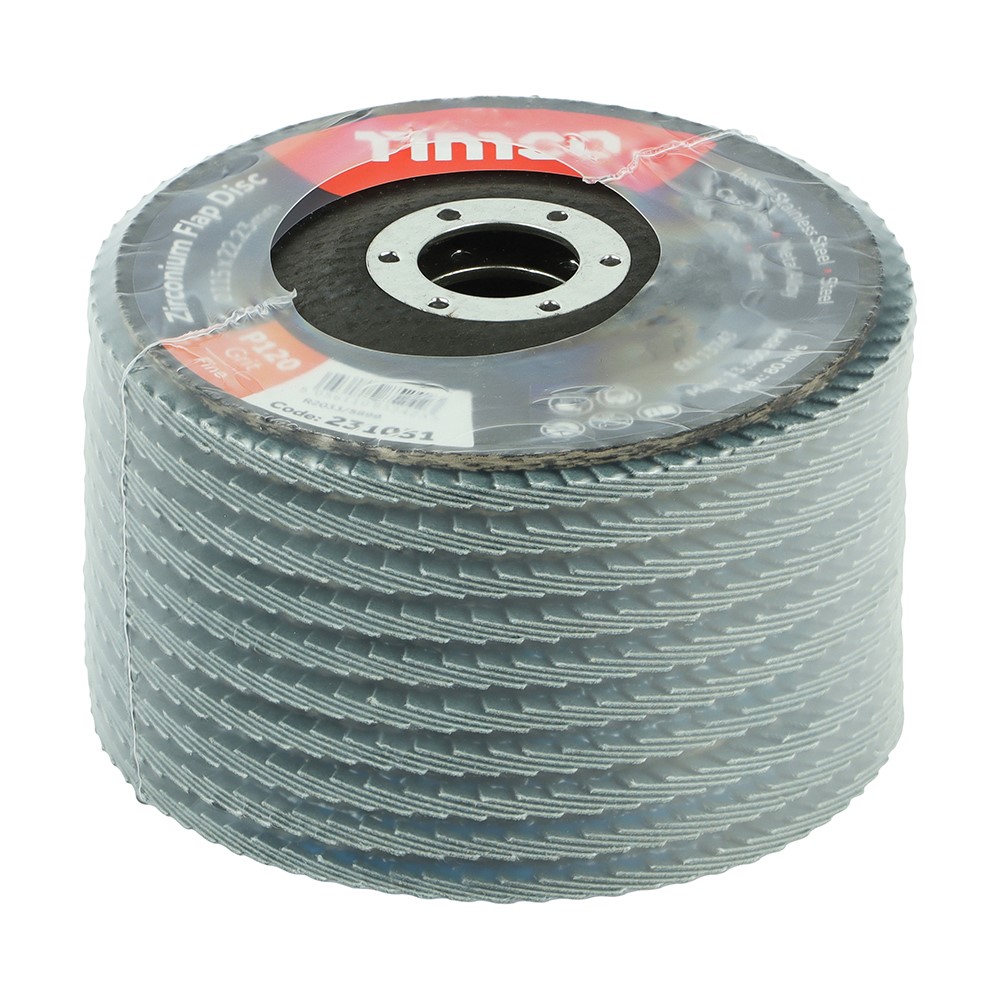 TIMCO Set of Flap Discs - Zirconium - Type 29 Conical - P120 Grit 115 x 22.23 (10 Pack)