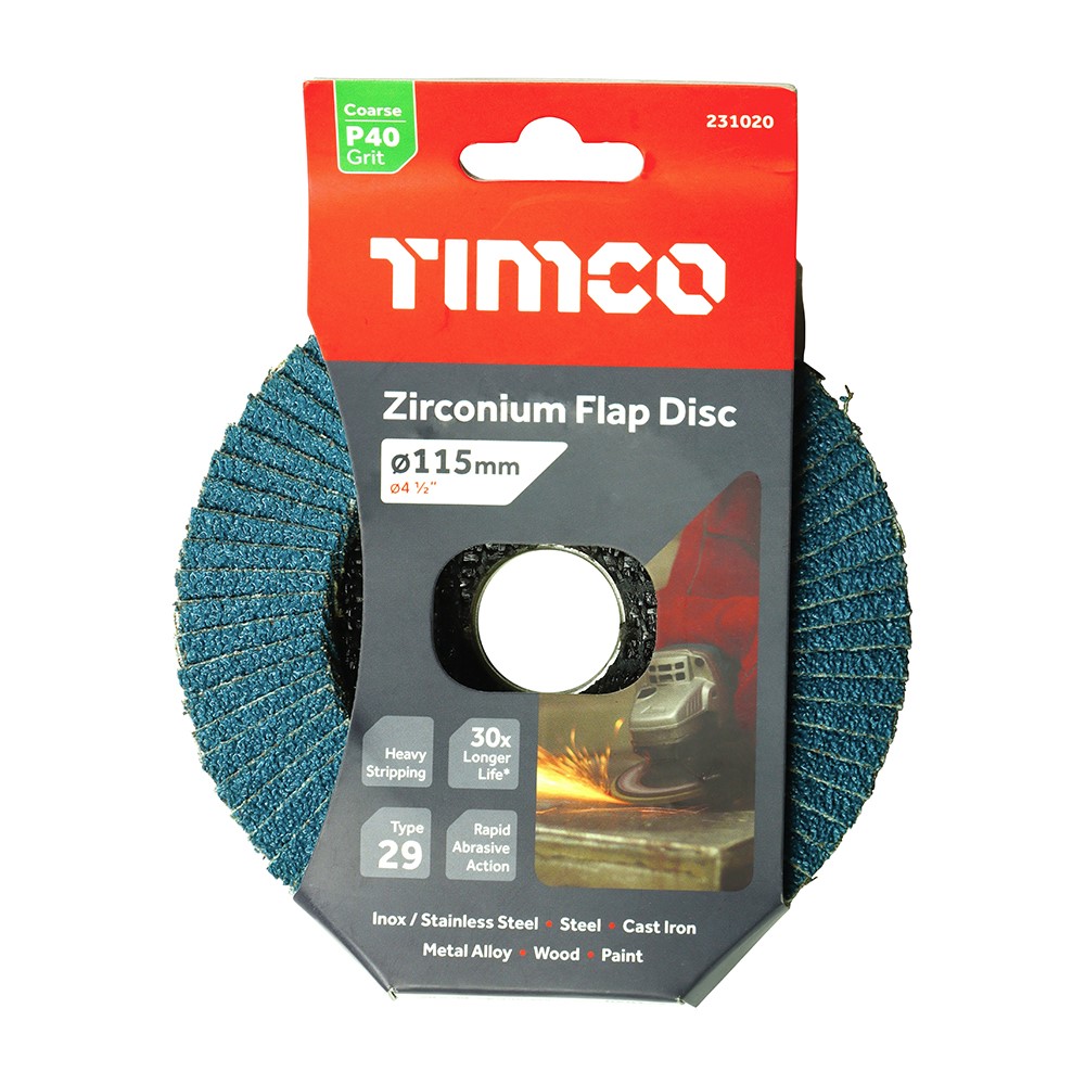 TIMCO Flap Disc - Zirconium - Type 29 Conical - P40 Grit 115 x 22.23