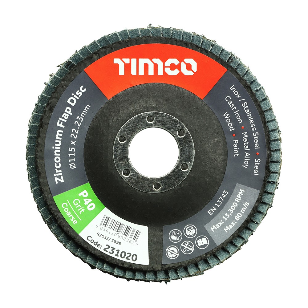 TIMCO Flap Disc - Zirconium - Type 29 Conical - P40 Grit 115 x 22.23