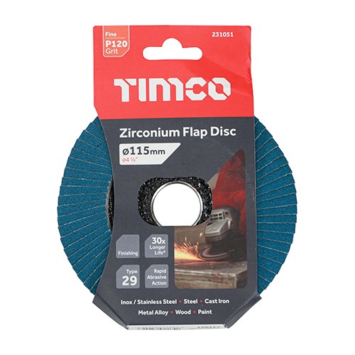 TIMCO Flap Disc - Zirconium - Type 29 Conical - P120 Grit 115 x 22.23