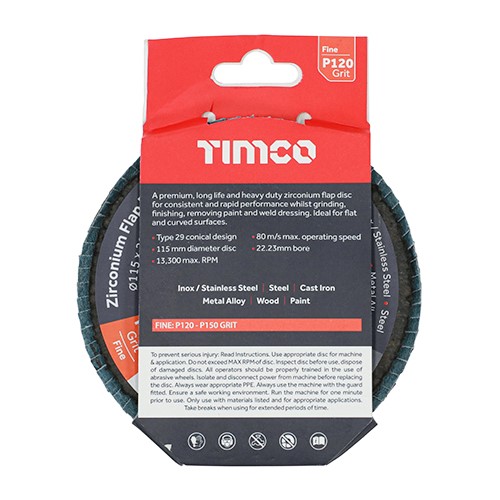 TIMCO Flap Disc - Zirconium - Type 29 Conical - P120 Grit 115 x 22.23