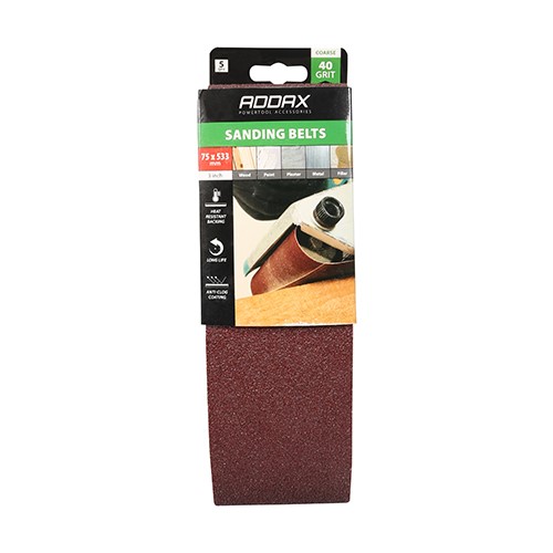 TIMCO Sanding Belts - 40 Grit - Red 75 x 533mm (5 Pack)