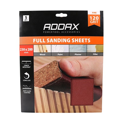 TIMCO Sanding Sheets - 120 Grit - Red 230 x 280mm (5 Pack)