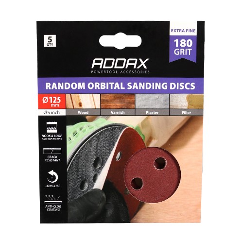 TIMCO Random Orbital Sanding Discs - 180 Grit - Red 125mm (5 Pack)