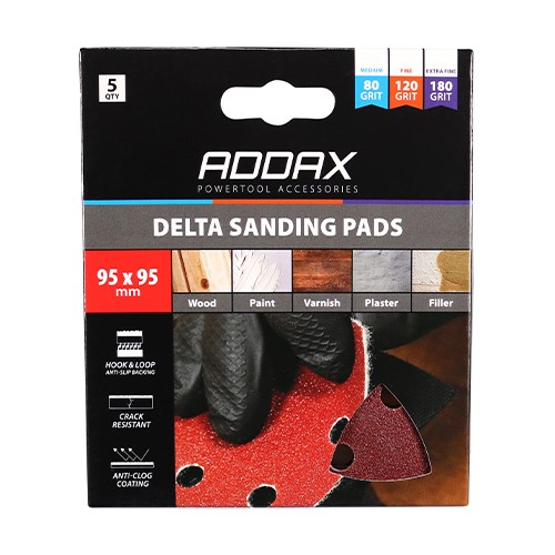 TIMCO Delta Sanding Pads - Mixed - Red 95 x 95mm (80/120/180) (5 Pack)