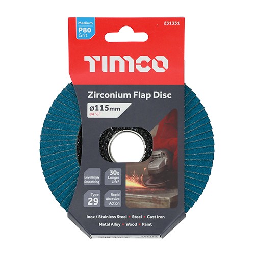 TIMCO Flap Disc - Zirconium - Type 29 Conical - P80 Grit 115 x 22.23