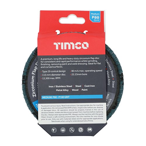 TIMCO Flap Disc - Zirconium - Type 29 Conical - P80 Grit 115 x 22.23