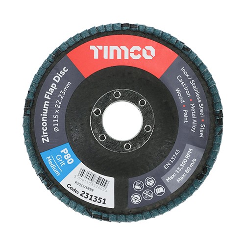 TIMCO Flap Disc - Zirconium - Type 29 Conical - P80 Grit 115 x 22.23