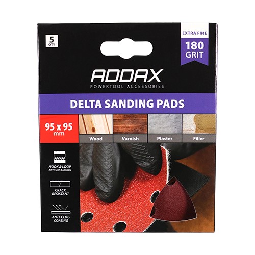 TIMCO Delta Sanding Pads - 180 Grit - Red 95 x 95mm (5 Pack)