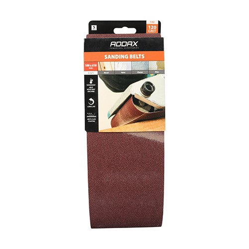 TIMCO Sanding Belts - 120 Grit - Red 100 x 610mm (5 Pack)