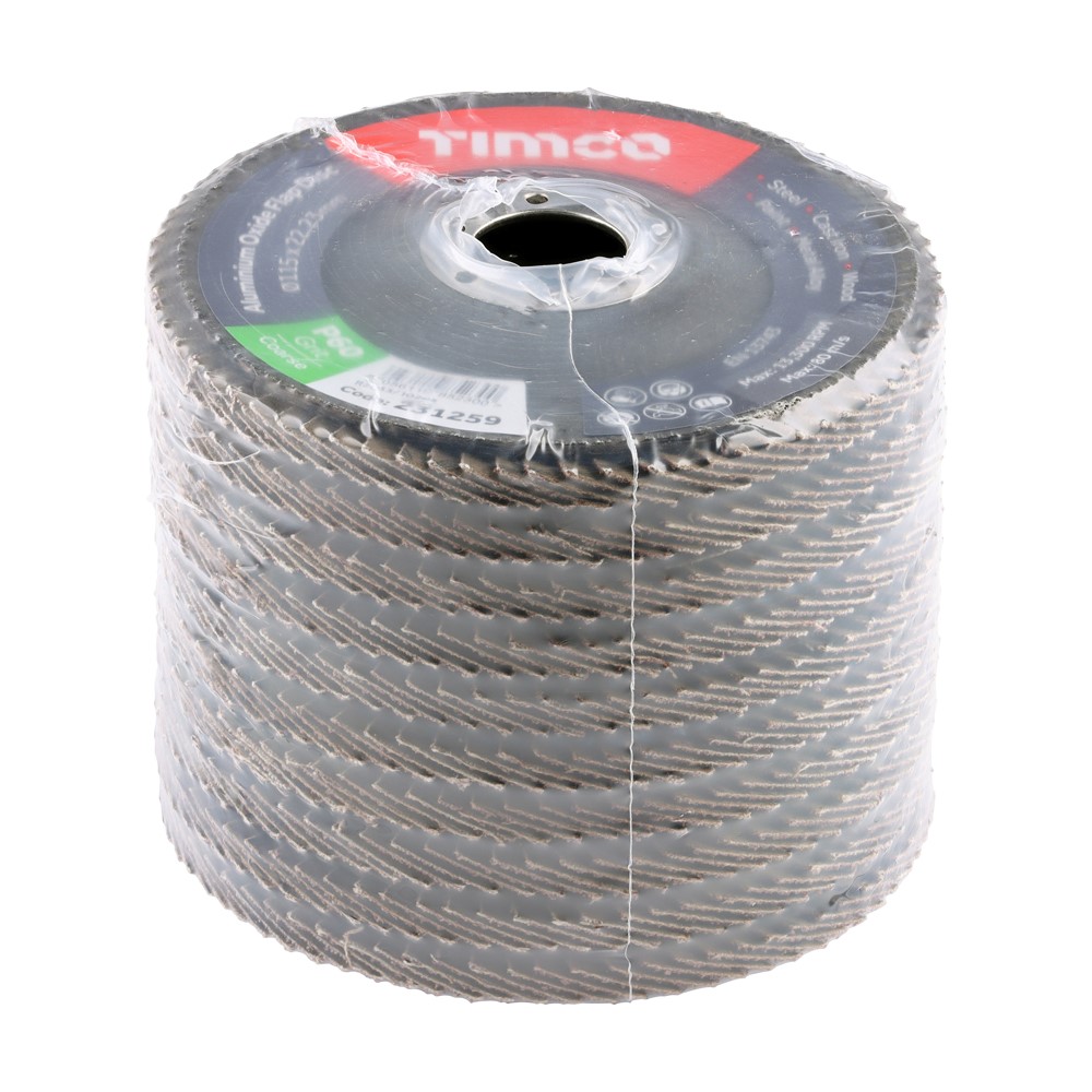 TIMCO Aluminium Oxide Flap Disc P60 Set 115 x 22.23mm (10 Pack)