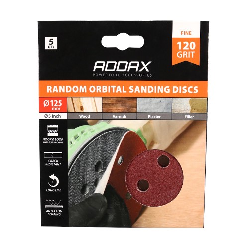 TIMCO Random Orbital Sanding Discs - 120 Grit - Red 125mm (5 Pack)