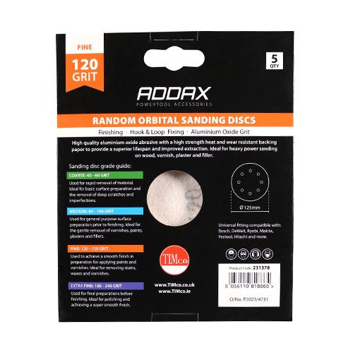 TIMCO Random Orbital Sanding Discs - 120 Grit - Red 125mm (5 Pack)