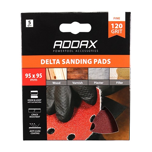 TIMCO Delta Sanding Pads - 120 Grit - Red 95 x 95mm (5 Pack)