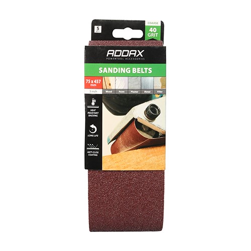 TIMCO Sanding Belts - 40 Grit - Red 75 x 457mm (5 Pack)