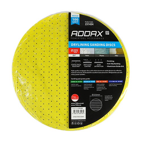 TIMCO Drylining Sanding Discs - 100 Grit 225mm (25 Pack)